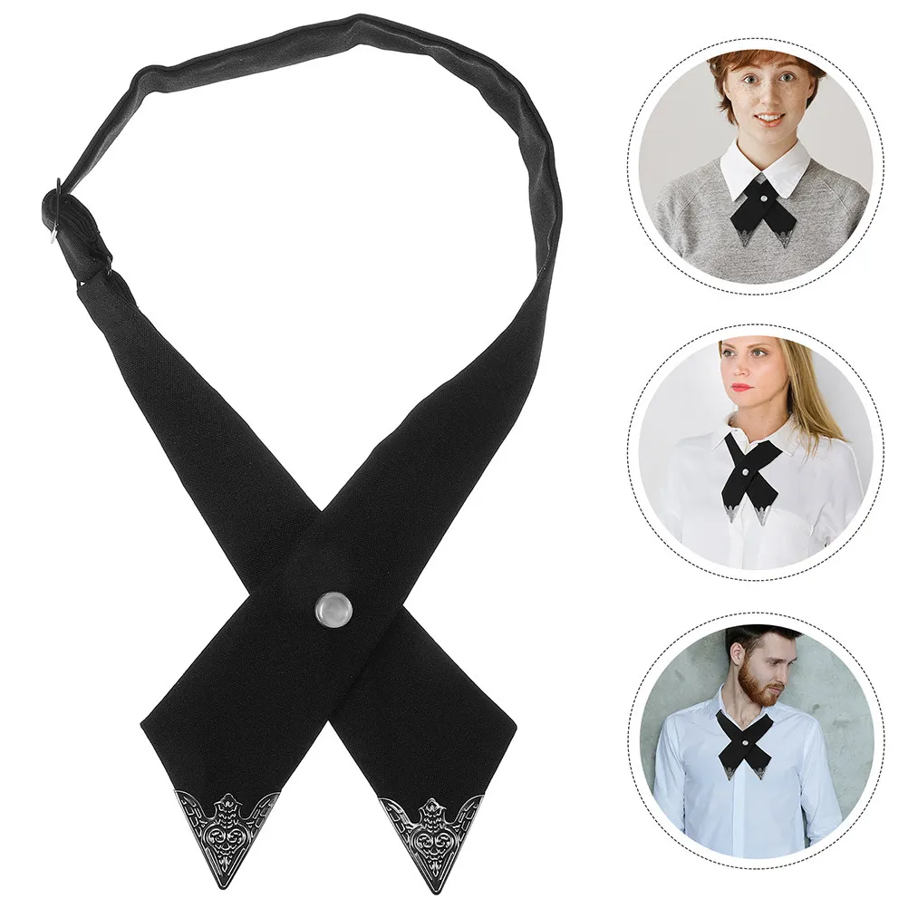 2Pcs Adjustable Cross Bow Tie for Men and Women Black Fabric Pre-Tied Necktie Accessory for Work Uniform School Prom Wedding