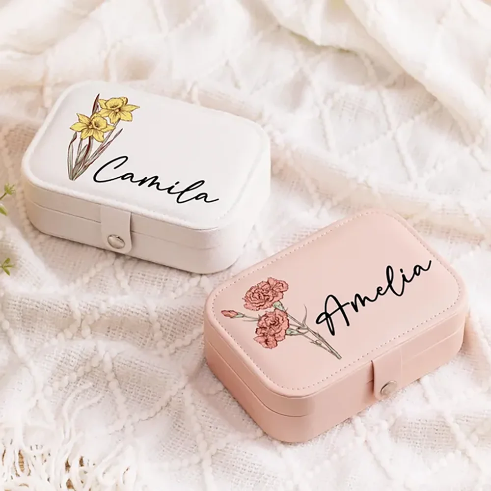 

Personalized Travel Jewelry Box Birth Flower Gift Jewelry Organizer Jewelry Case Wedding Bridesmaid Gifts Bridal Shower Birthday