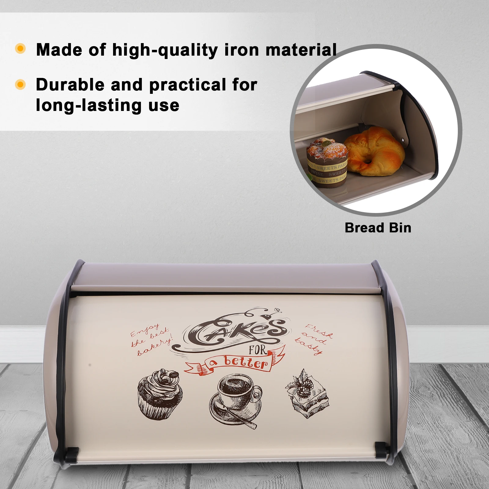 

1PC Iron Storage Box Grey Kitchen Home Bakery Coffee Shop Use Smooth Lasting Food Container Bread Bin Bread