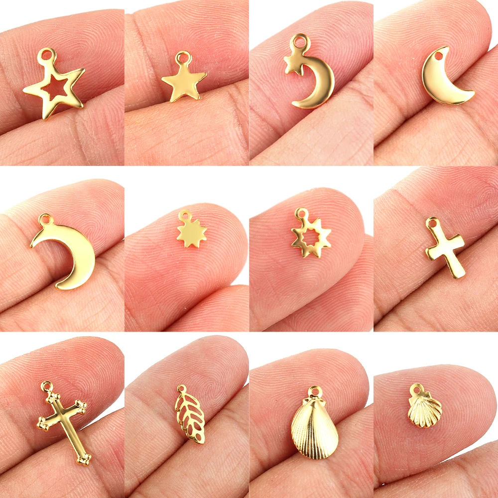 

20pcs Stainless Steel Moon Pendant Geometry Cross Shell Star Charms for Jewelry Making Supplies DIY Necklace Bracelet Earrings
