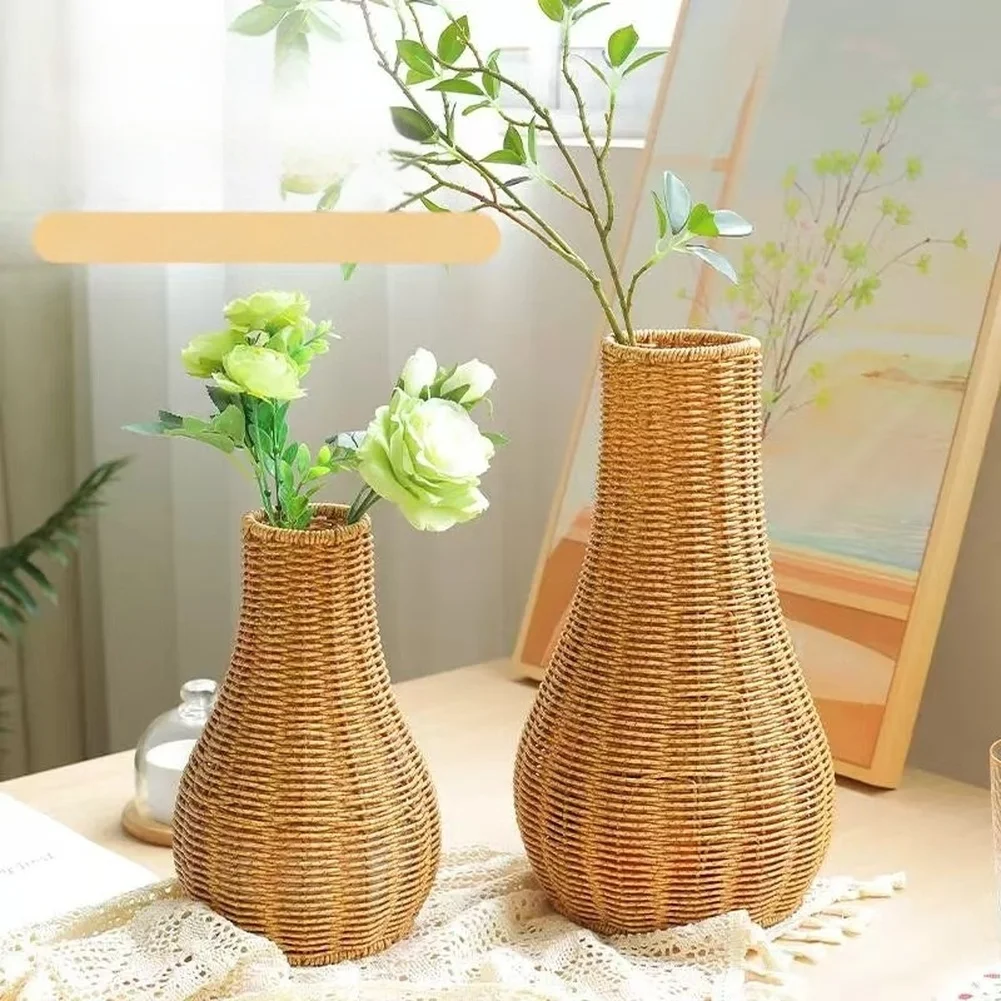 Hand Woven Artificial Vine Flower Vase Faux Rattan Vase For Desktop Decoration Flowerpot Tablet Centerpiece Arrangement
