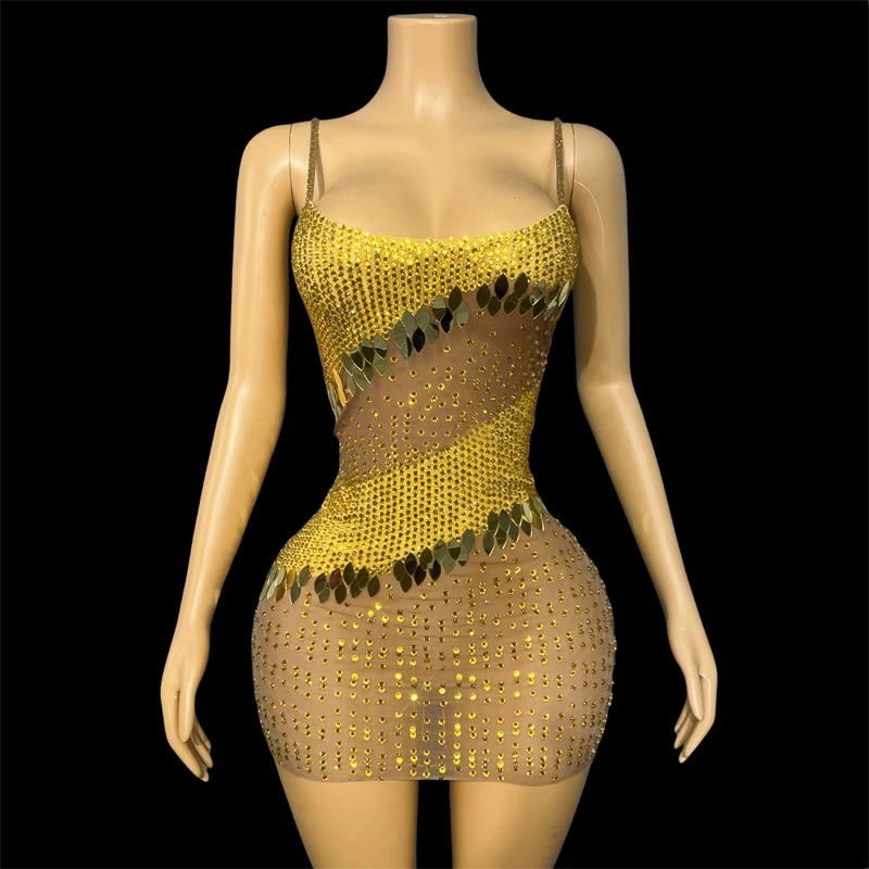 

Full Rhinestones Mirrors Party Dress Women Singer Festival Outfit Jazz Costumes Bar DJ DS Stage Performance Club Dresses XS9892