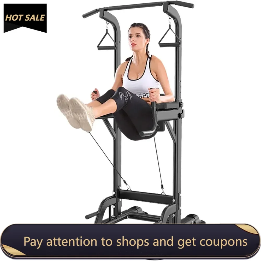 

Height Adjustable Multi-Function Power Tower with Backrest Workout Dip Station Pull Up Bar Stand Fitness Strength Training