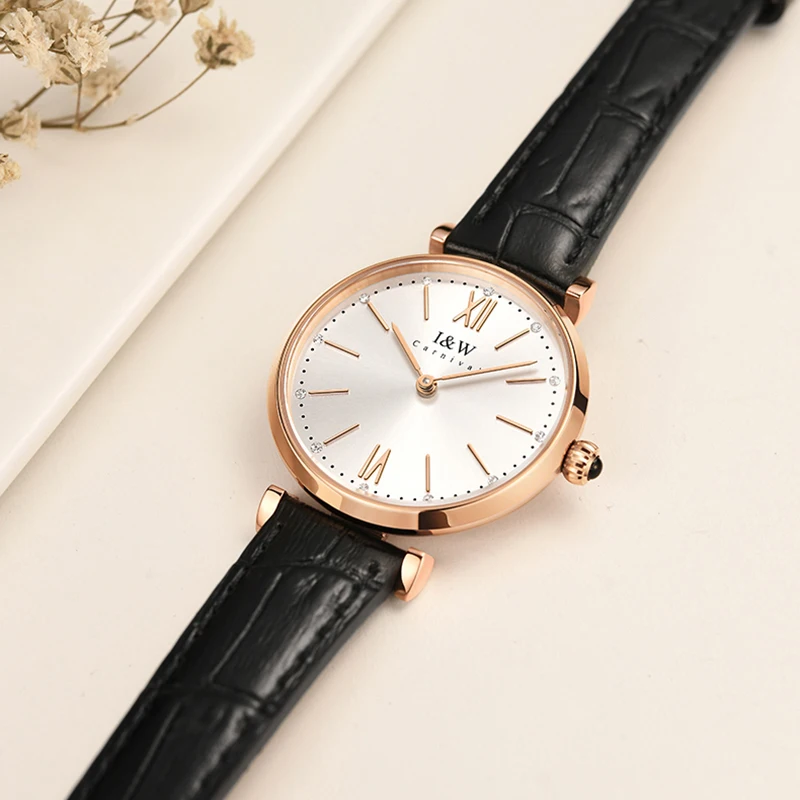 Reloj Mujer Luxury Brand I&W New Switzerland Made Watch for Women Sapphire Leather Waterproof Quartz Movement Women Watches 2022