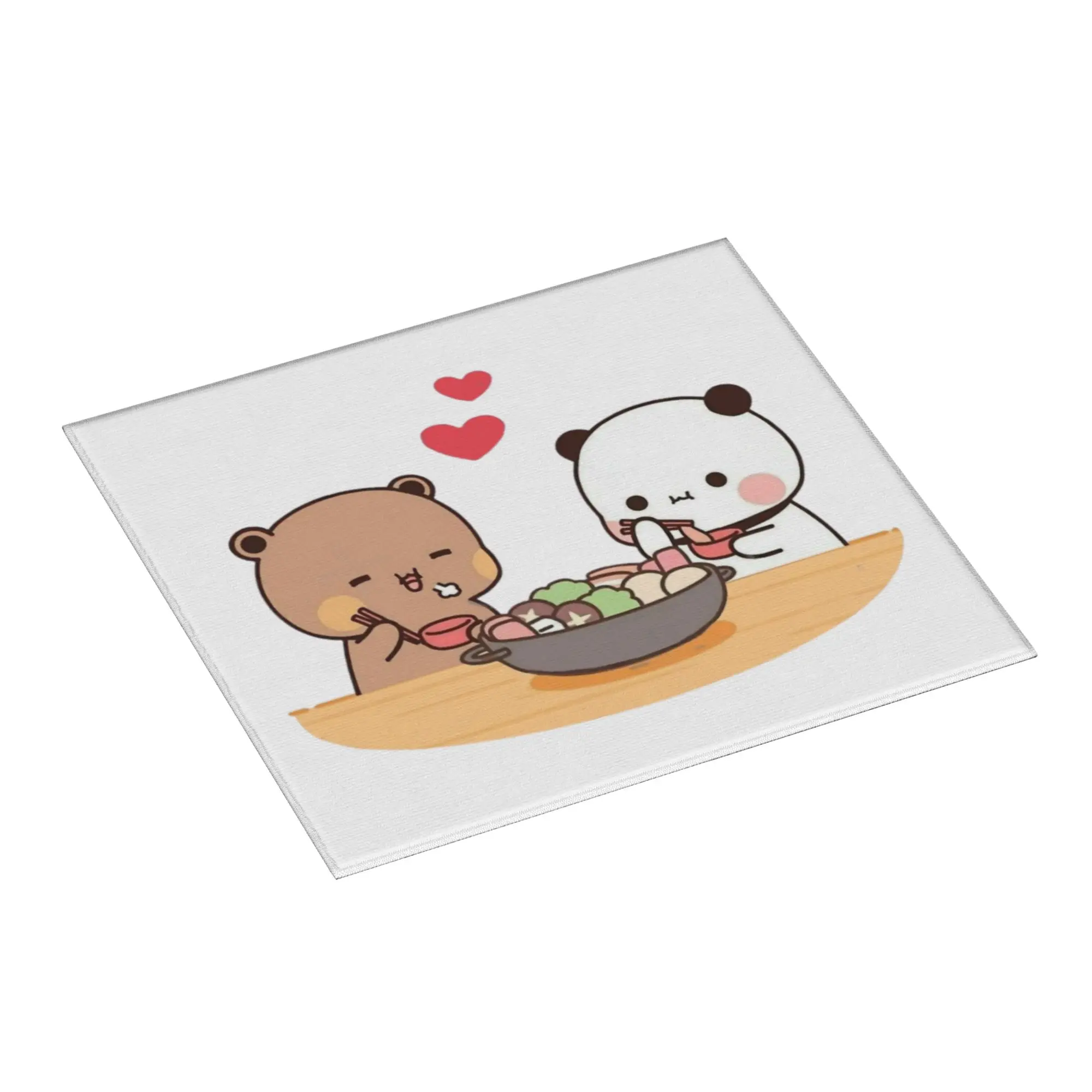 Bubu Dudu Panda And Brownie Bear Couple Non‑Slip Waterproof Absorbent Barware Tableware Oil Proof Reusable Mat For Kitchen