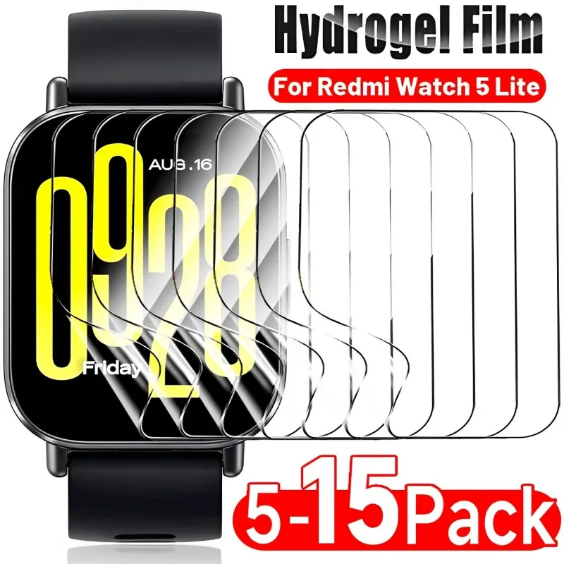 5/10/15Pcs for Xiaomi Redmi Watch 5 Lite Hydrogel Film Curved Screen Protector for Redmi Watch 5 Not Glass Smartwatch Accessory