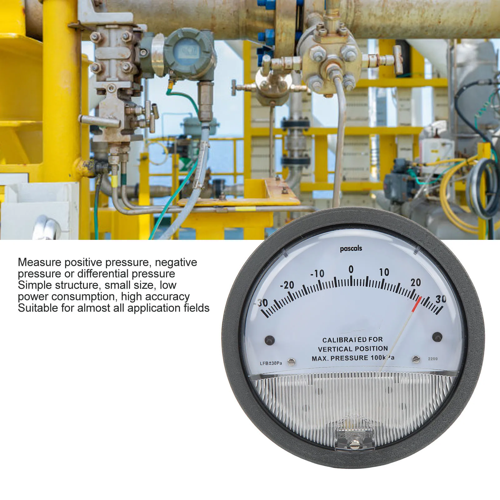 Medidor de pressão diferencial, sala limpa, detecção de filtro hvac com ponteiro, componentes de vácuo, ponteiro, medidor de pressão diferencial