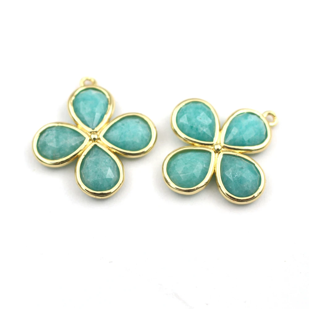 4pcs DIY Jewelry Accessories Faceted Cross Shape Natural Labradorite Amazonite Quartz Stone Pendant Charms for Earrings Necklace