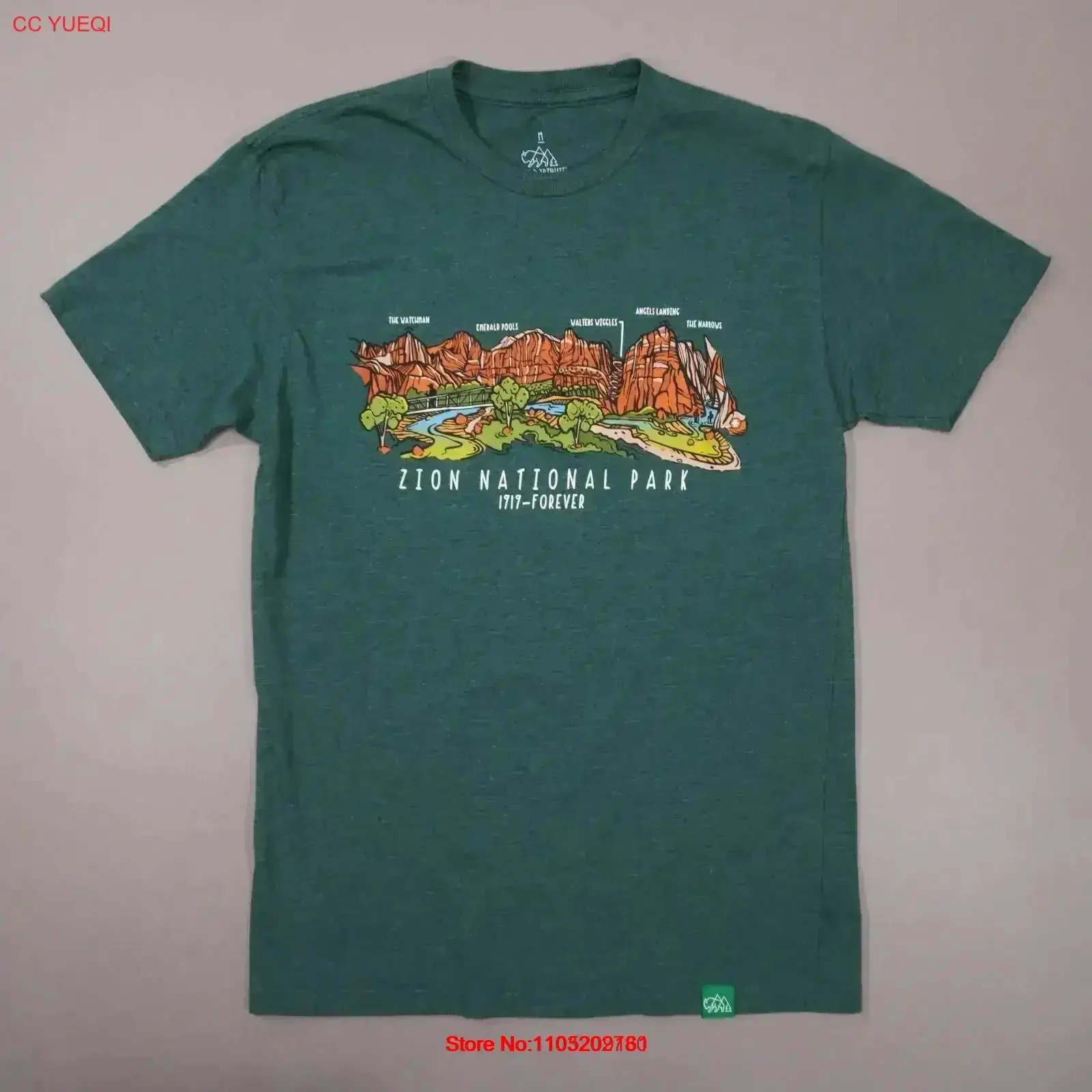 تي شيرت Wild Tribute Zion National Park 1919 Forever تي شيرت رجالي متوسط أخضر EUC عتيق مغسول متعدد الاستخدامات ملابس مصممة قليلاً #1