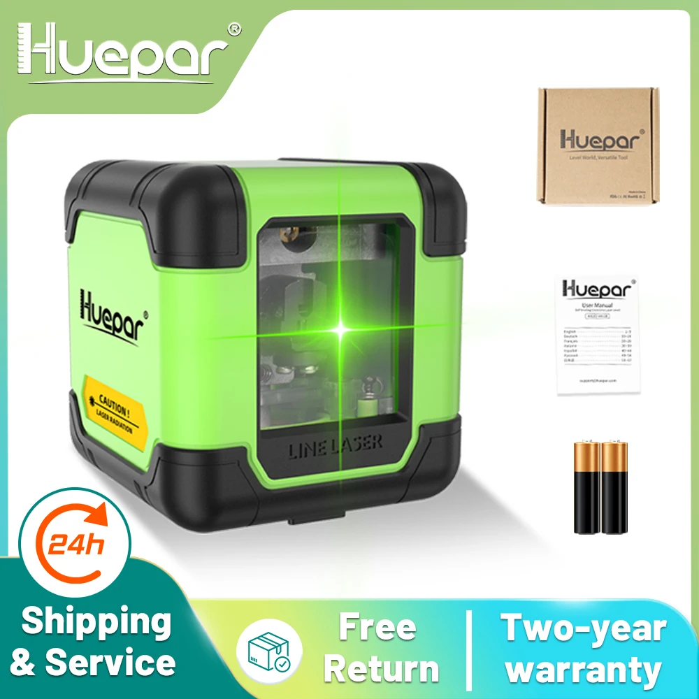 Huepar 2 Lines Laser Level Professional Cross Line Horizontal & Vertical Green Red Beam Use One-Button Laser Tool Nível do laser