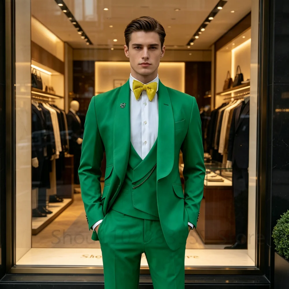 

Yellow Slim Fit Men's Terno Lapel Xale Smoking Formal Suit Vest And Blazer Male Grooming Wedding Attire Best Man's Suit