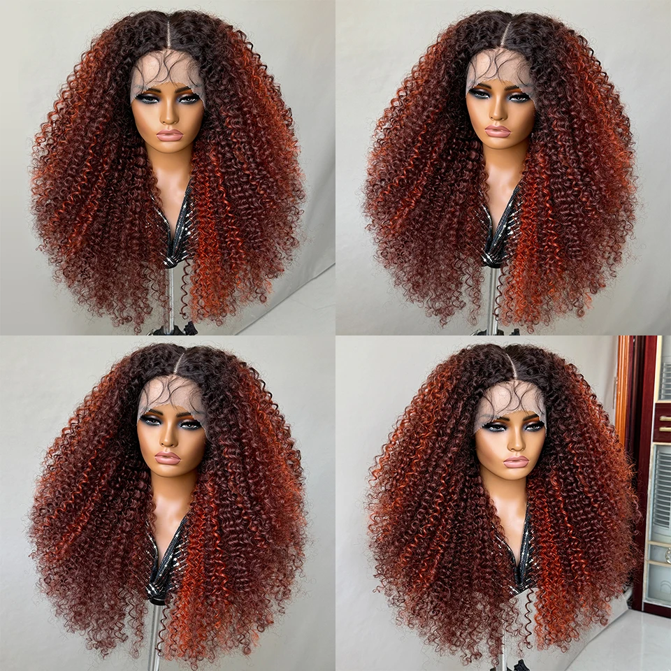 Ombre Zenzero T-Part Parrucche sintetiche del merletto 24 pollici Jerry Curl Parrucche 13x5x1.5 Rame nero Latisha Parrucca riccia del merletto per la donna Cosplay