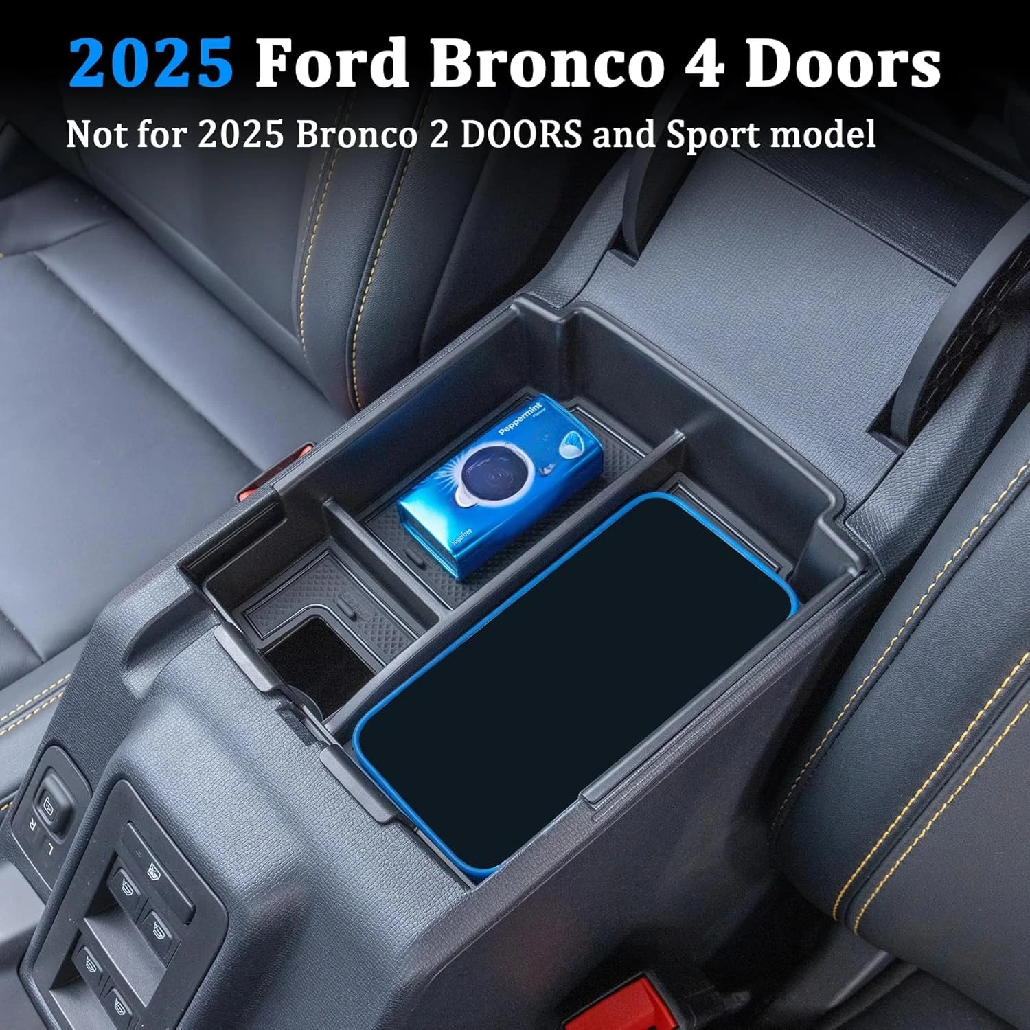 لفورد برونكو 2025 4-Door كامل الحجم برونكو وحدة التحكم المركزية درج منظم مسند ذراع السيارة صندوق تخزين حامل هاتف اكسسوارات السيارات