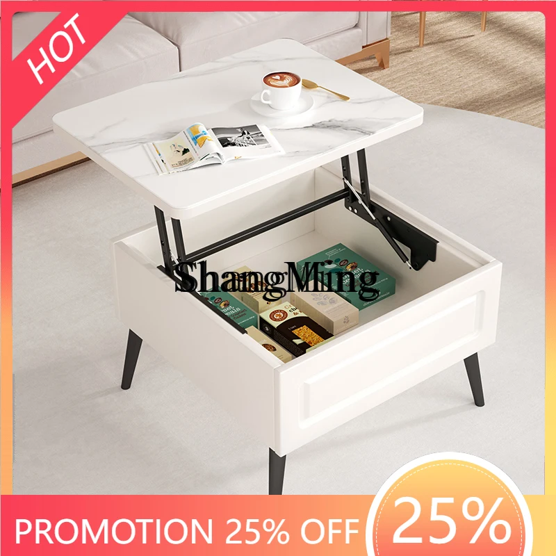 

FGgood-looking Small Apartment Adjustable Coffee Dining Table Dual-use Living Room Dining Table Cream Style Integrated Folding