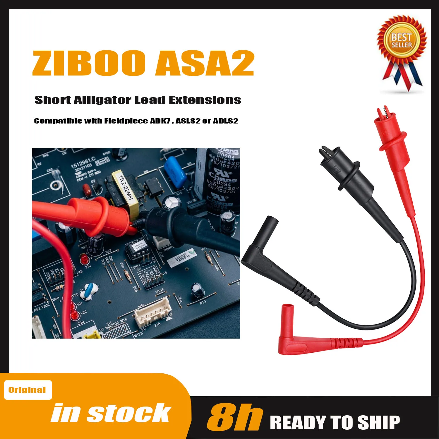ZIBOO ASA2 Short Alligator Lead Extensions Compatible with Fieldpiece ADK7 , ASLS2 or ADLS2.