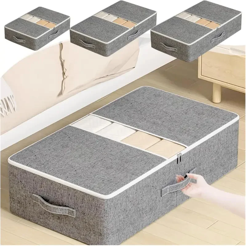 

Under Bed Storage Bag for Clothes & Comforters, Foldable Container with Sturdy Zipper, Blanket Organizer Bin with Handles