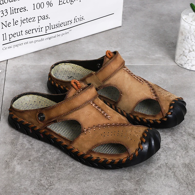 Summer Sandals Men Leather Classic Roman Sandals 2024 Slipper Outdoor Sneaker Beach Rubber Flip Flops Men Water Trekking Sandals