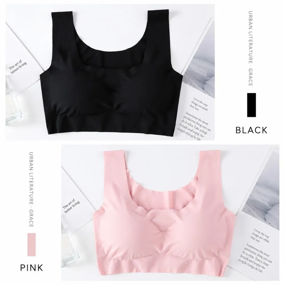 Breathable Wireless Seamless Bra Comfort Ice Silk Push-up Sports Bra Female Underwear Soft Tank Top Bra Workout Fitness