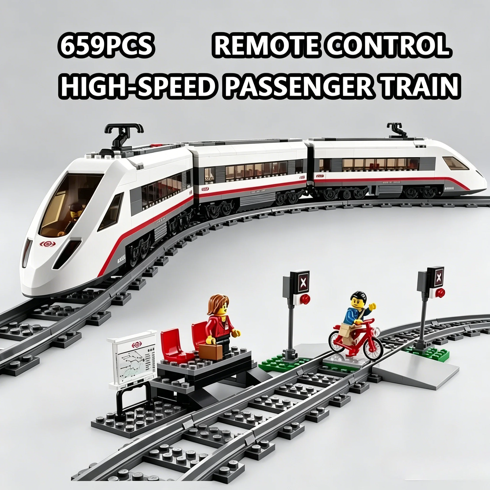 

MOC 659Pcs High-Tech Electric High-Speed Passenger Train Bricks Compatible with 60051 Building Blocks Festival Party Gifts