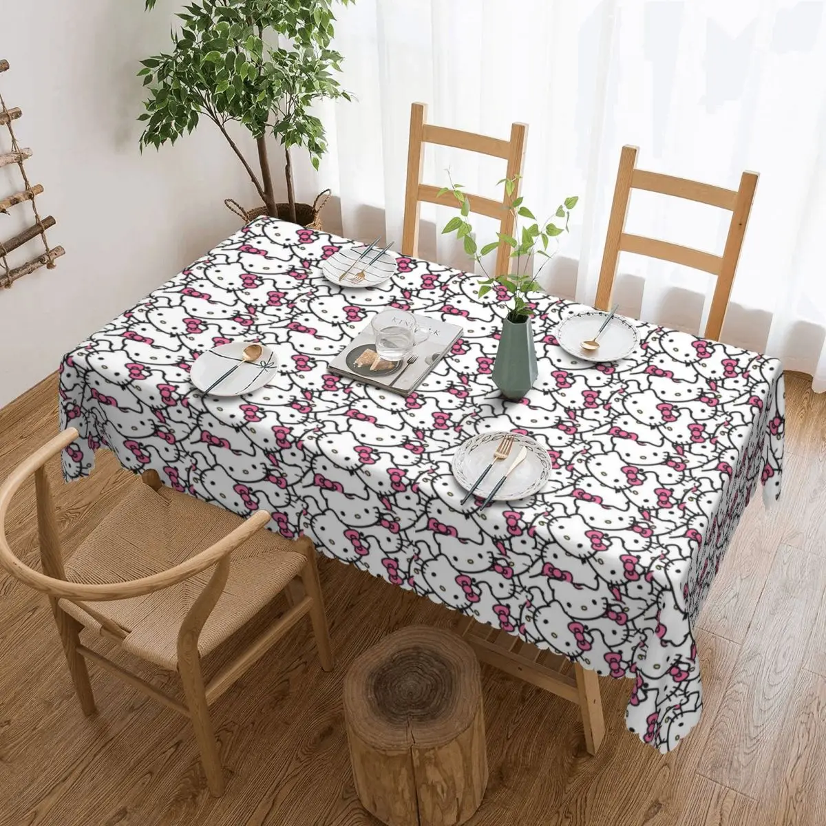 Customized Hello Kitty Tablecloth Rectangular Oilproof Cartoon Table Cover Cloth for Dining Room