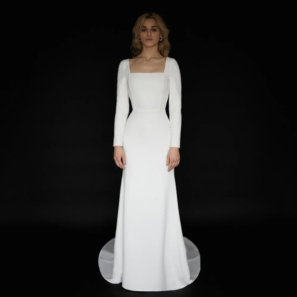 

Long Sleeves Wedding Dresses 2025 Civil Buttons Sexy Backless Wedding Bride Gown Mermaid Bridal Dresses for Women Customized