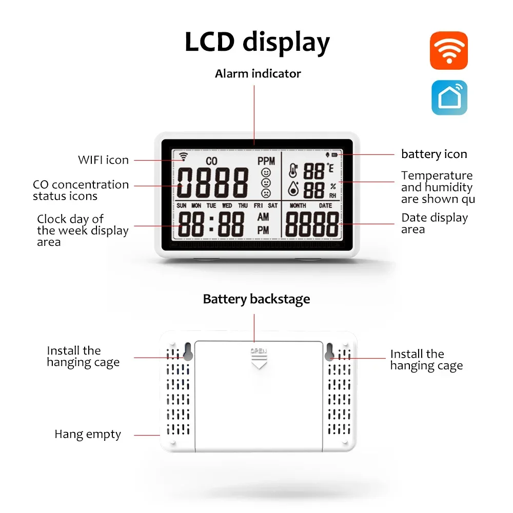 Multifunzionale Wifi Smart Tuya CO termometro misuratore di umidità rilevatore di monossido di carbonio sensore intelligente per uso domestico