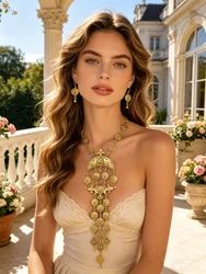 Boho Ethnic Vintage Coin Tassel Earrings and Necklace Pendant Coin Chains Jewelry Set for Women Girls Birthday Gift