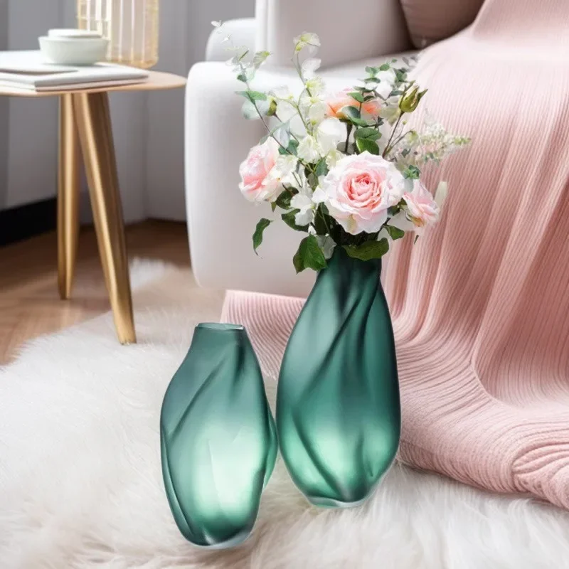 Vase en verre givré de petit diamètre pour célébrité d'internet de style nordique, arrangement floral vert pour salon, ornement de table
