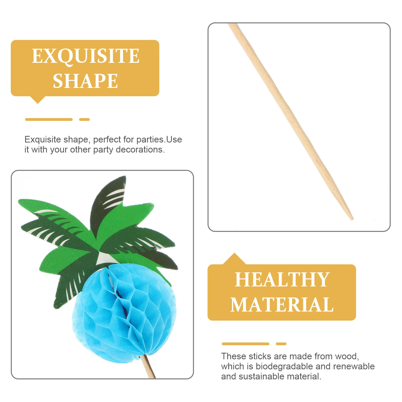 

50Pcs Coconut-Tree Fruit Picks Wooden Cocktail Sticks Disposable Food Sticks Party Supplies for Festivals Finger Food Cheese