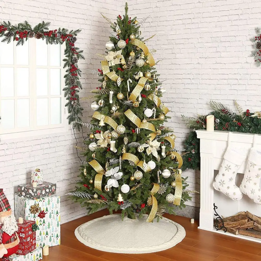 62/92/110cm Knitted Christmas Tree Skirt Twisted Braided Rope Knit Xmas Tree Decoration For Holiday Farmhouse Home Party Decor