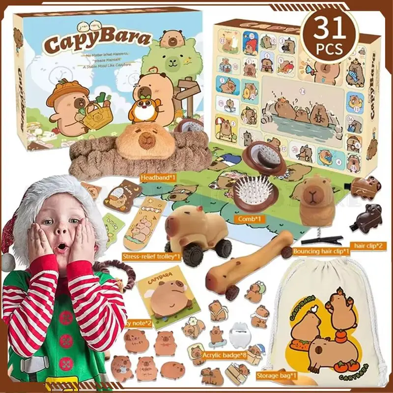 17 pcs/31 pcs Capybara Figuren Thema Blind Box Kids Diy Sieraden Haarspeld Fun Model Speelgoed Kerst Advent Countdown kalender Geschenken