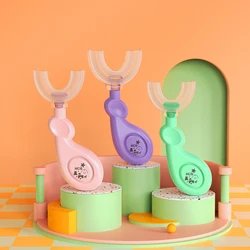 6-12 Years Baby 360 Degree U-shaped Oral Care Cleaning Silicone Soft Toothbrush Cartoon Cute Children's Toothbrush