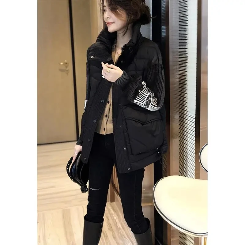 Black Short Down Jacket Women's Clothing Winter Patchwork Jacket All-match Korean Fashion New Outerwear Casacos Femininos 2023