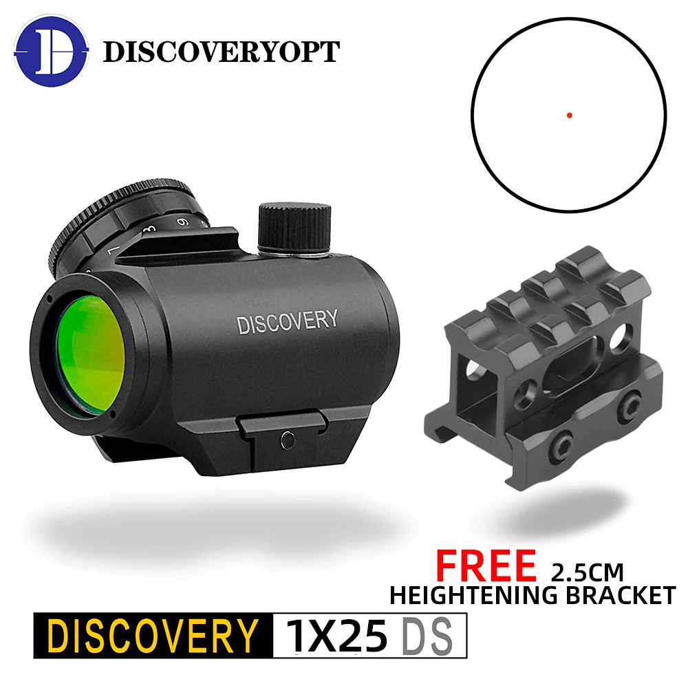 Discovery Red Dot 1x25DS Hunting Scope Fit 21mm Picatinny Glock 17 19 9mm Ar15 M4 Ak Aluminum Alloy Handgun Red Dot Sight