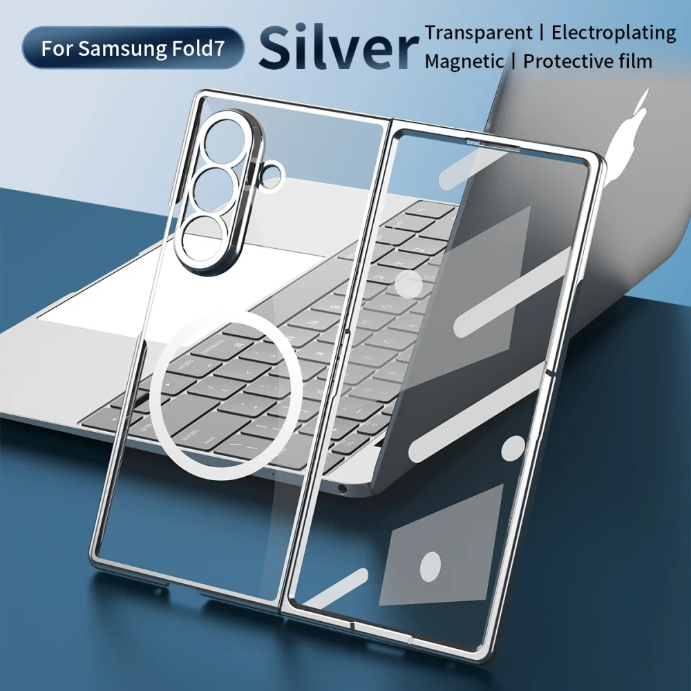Transparent with Screen Film Protector Plating Phone Case for Samsung Galaxy Z Fold 8 7 6 5 4 zfold8 zfold7 For Magsafe Cover
