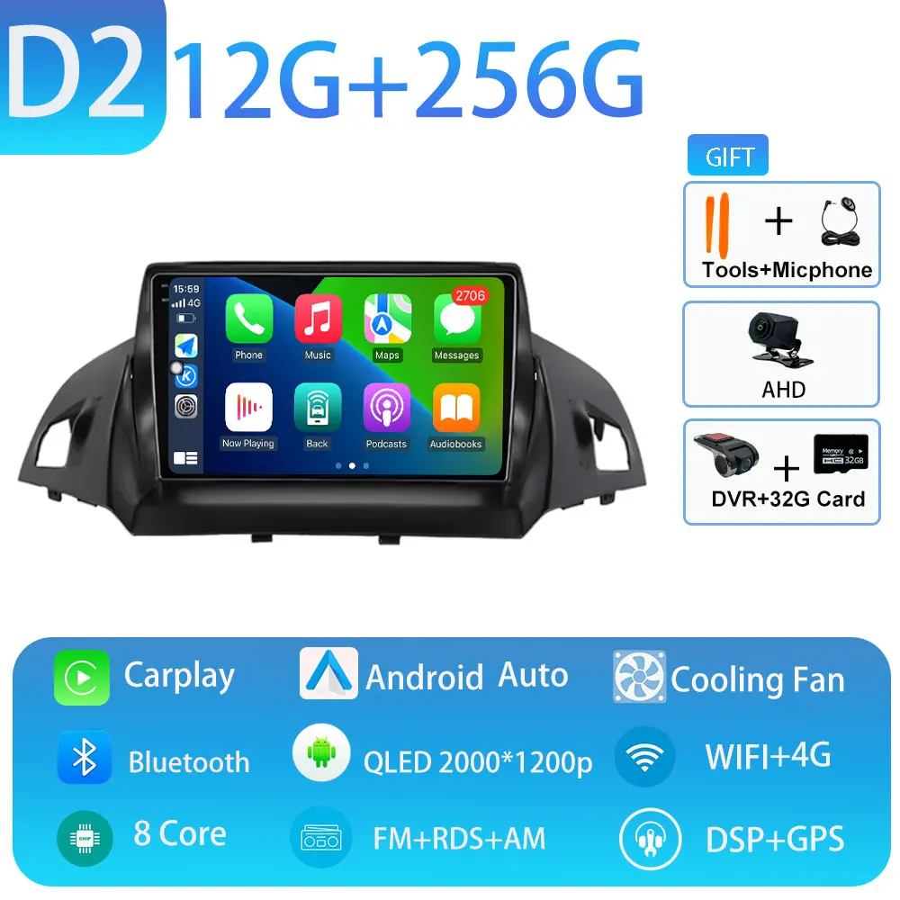 Autoradio voor Ford C-MAX Kuga 2 Escape 3 2012-2019 Carplay Autoradio Android 15 Auto GPS Auto Multimedia touchscreen 4G WIFI