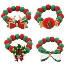 Elastic Plush Pom Ball Pet Collar Christmas Decoration Dog Bowtie Cat Necklace Pet Cat Bow Dog Grooming Accessories