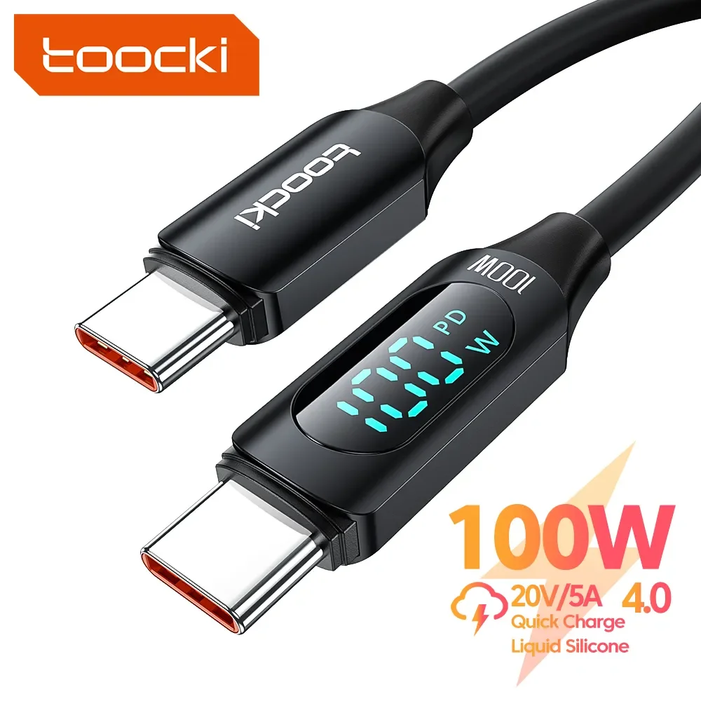 Toocki 100W USB C To Type C Display Cable For Samsung Xiaomi Realme Type C To Type C PD Fast Charging Silicone Cable For Macbook