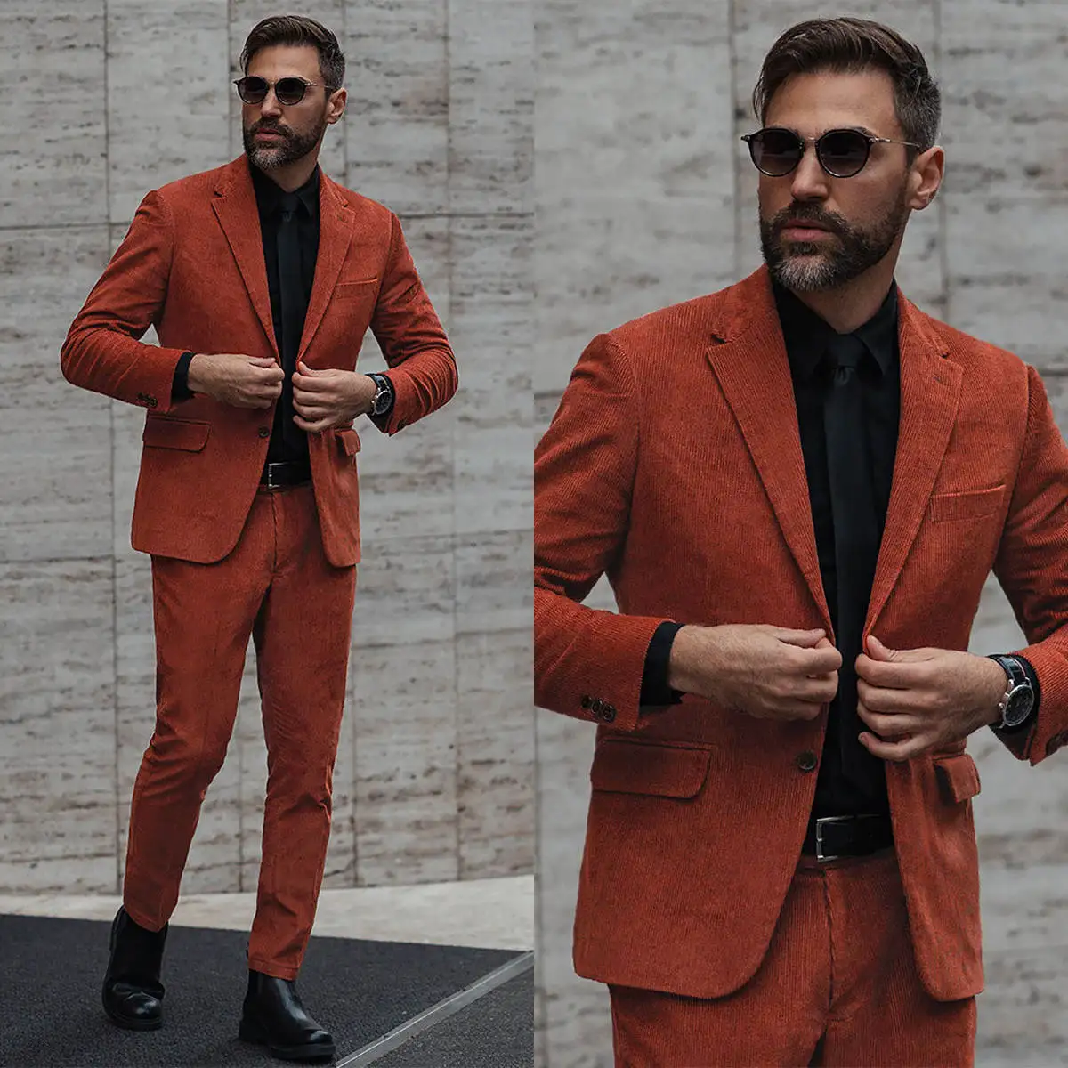 

Classic Corduroy Men Wedding Suits Single Breasted Tuxedos Groom Party 2 Pcs Blazer Pants Business Party Customized Suit