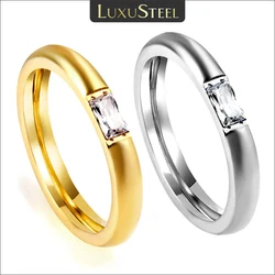 LUXUSTEEL Delicate White Cubic Zircon Rings For Women Golden Plated Silver Stainless Steel Square Crystal Stone Jewelry Gift