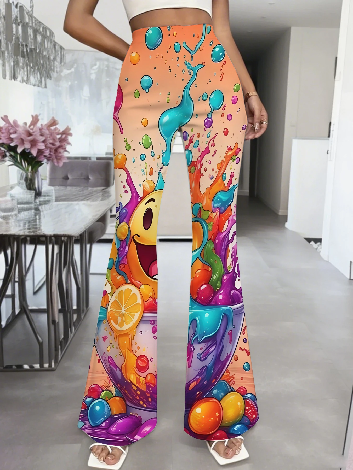

Retro Hippie Style Black and White Tribal Motif Flared Pants Yoga & Casual High-Waisted Flare Leggings