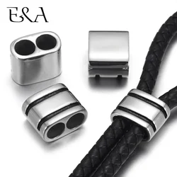 Stainless Steel Double Hole Beads Fit 6mm Leather Rope Bracelet Slide Charm Jewelry Making DIY Accessories Silder Bead