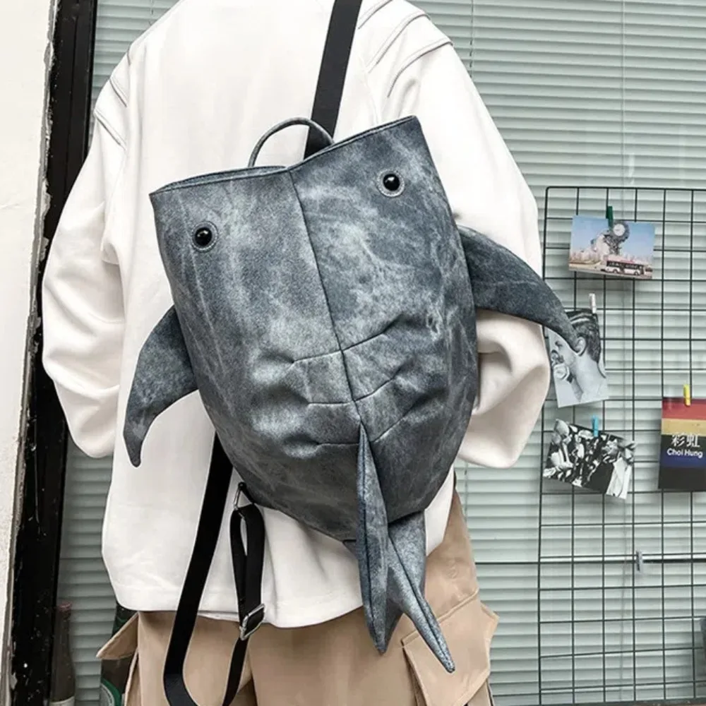 Animal Whale Shark Shape Backpack Zipper PU Leather Cartoon Shark Students Schoolbag Storage Bag Korean Style