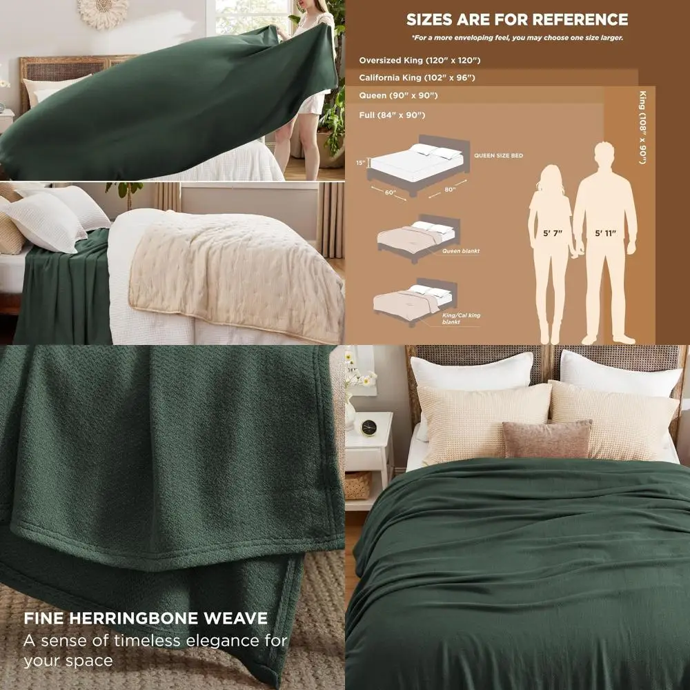 

Одеяло King Size из хлопка с узором «ёлочка», 120x94 дюйма, дышащее и уютное для лета, зелёное покрывало для дивана