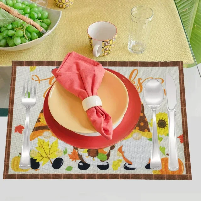 (6PC) New Thanksgiving placemat Autumn pumpkin maple Leaf printed restaurant table Western placemat Harvest Festival decoration