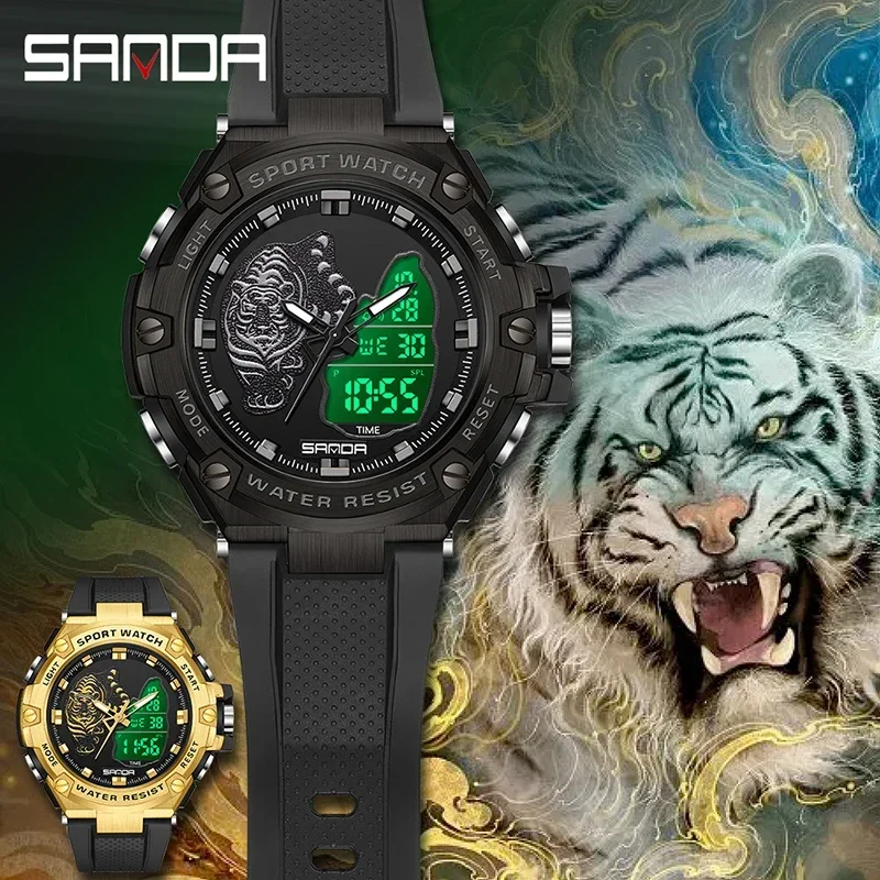 SANDA Sports Watch Top Brand Cool Men Watch Luminous HD LED Display Electronic Watches Timer Alarm Clock Relogio Masculino 3173