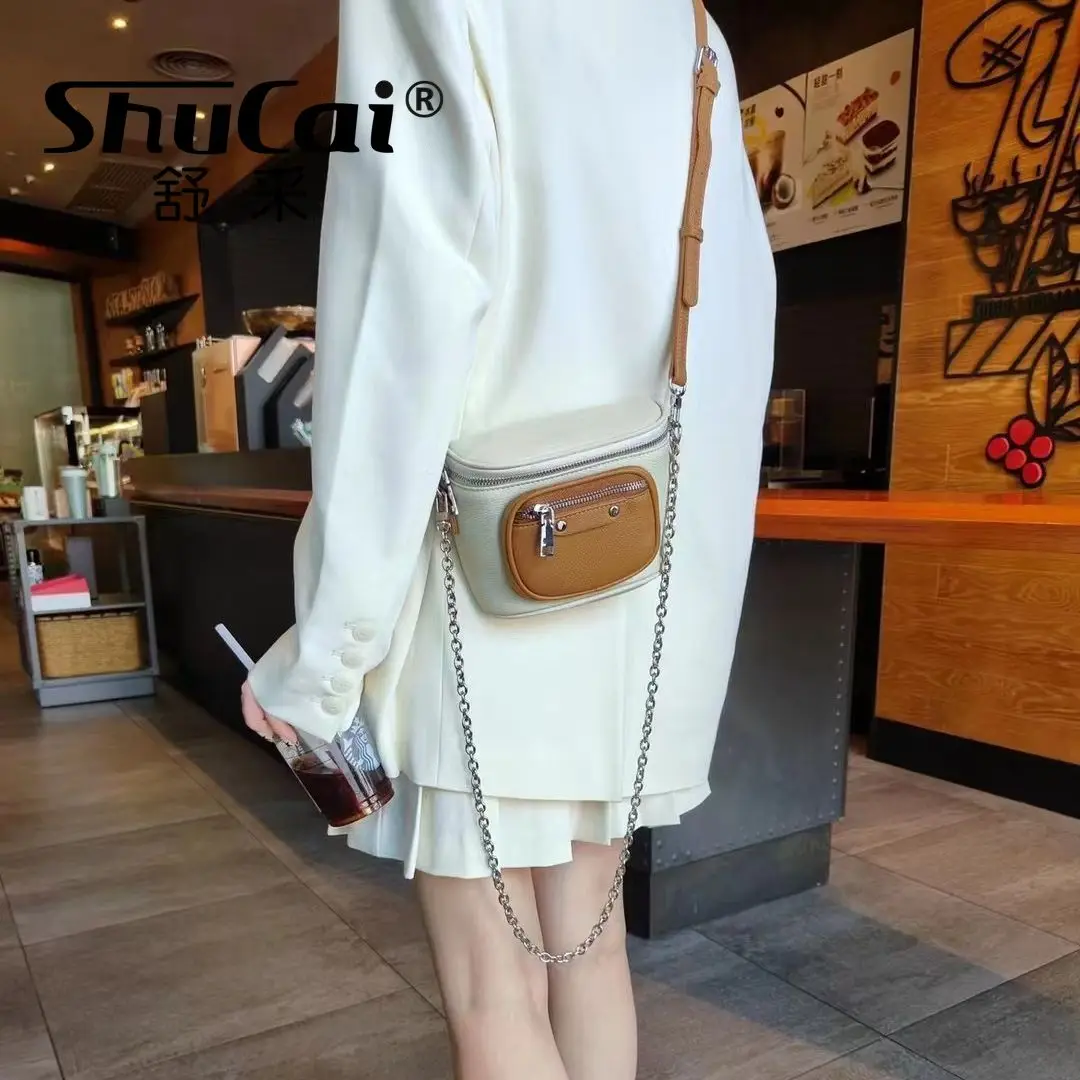 Genuine Leather new chest bag fashion leather small bag single shoulder crossbody chain small waist bag