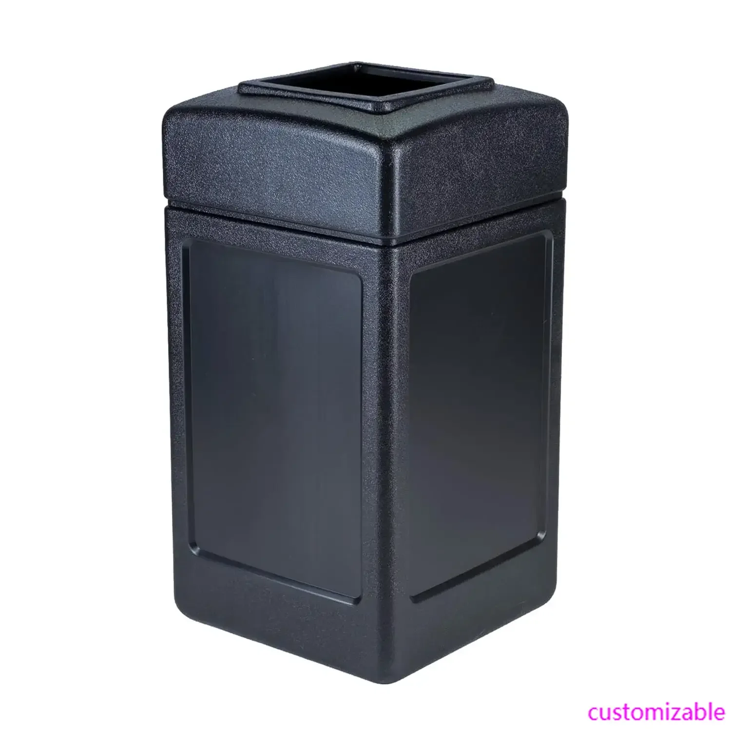 

732101 Open-Top Indoor/Outdoor Square 42 Gallon Large Waste Trash Container Bin, Black