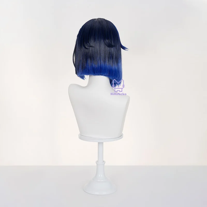 Genshin impacto yelan peruca cosplay gradiente azul cabelo curto para festa comicon adulto mulheres homens