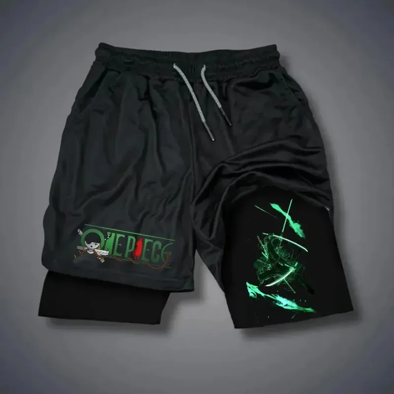 

ONE PIECE Trend Explosion Hot Japanese Anime Summer Sports Double-layer Shorts American Hot-blooded Men's Beach Fitness Shorts